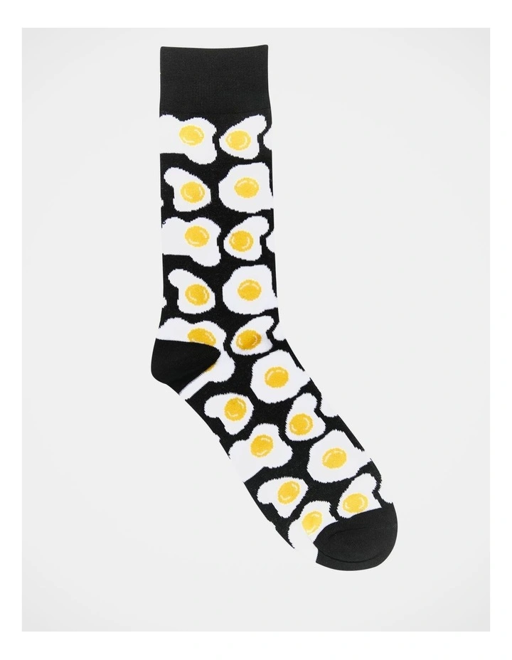 1 Pair Fried Egg Crew Length Socks In Black 1 1 Pair Fried Egg Crew Length Socks In Black