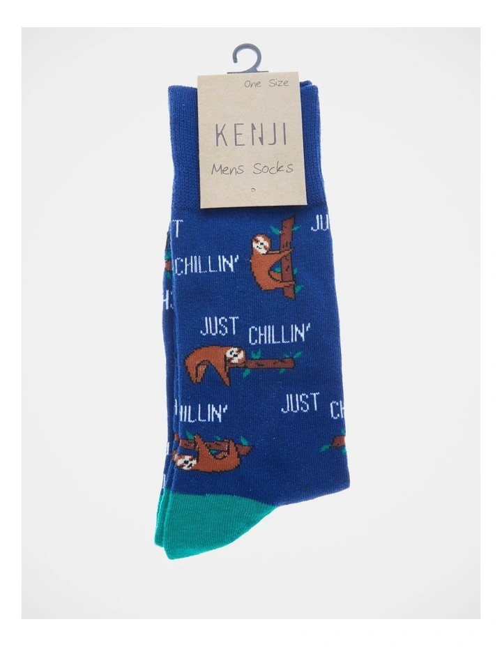 1 Pair Just Chillin Sloths Crew Length Socks In Blue 2 1 Pair Just Chillin Sloths Crew Length Socks In Blue - Image 2