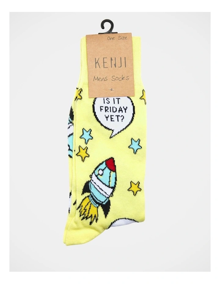 1 Pair Is It Friday Crew Length Socks In Yellow 2 1 Pair Is It Friday Crew Length Socks In Yellow - Image 2