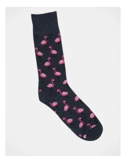 1 Pair Flamingo Crew Length Socks In Blue