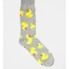 1 Pair Rubber Ducky Crew Length Socks In Grey