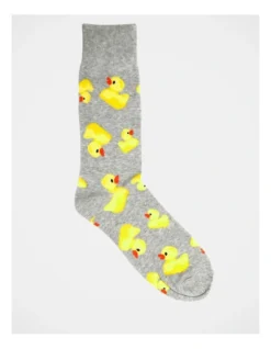 1 Pair Rubber Ducky Crew Length Socks In Grey
