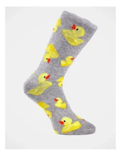 1 Pair Rubber Ducky Crew Length Socks In Grey -Myer Clothing Shop 811446490 3 1 720x928