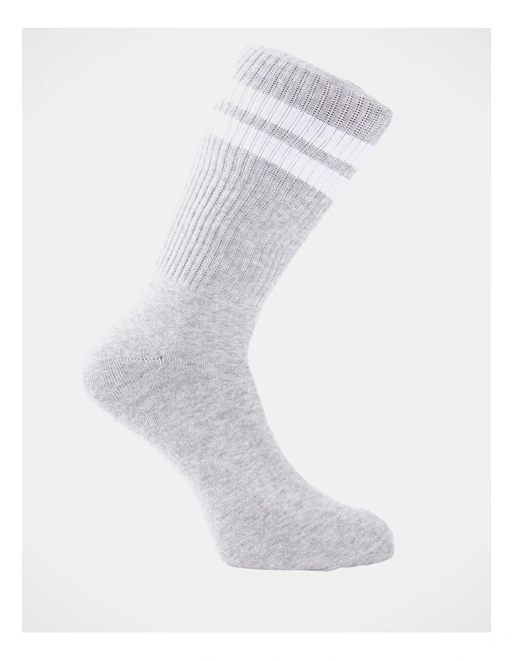 4 Pair Sports Crew Rib Socks In White/Black/Grey Stripe 4 4 Pair Sports Crew Rib Socks In White/Black/Grey Stripe - Image 4