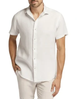 Marbella Linen Short Sleeve Shirt In White