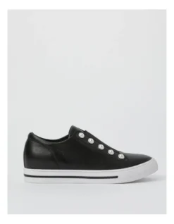 Kiss Black Leather Slip-on Sneaker