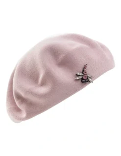 Little Flat Beret With Brooch Blush Winter Hat