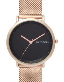 Lunar Mesh Black Rose Stainless Steel Quartz Watch TWM005E