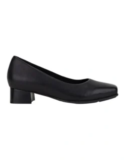 Hush Puppies The Low Square Black Leather Heeled Shoes