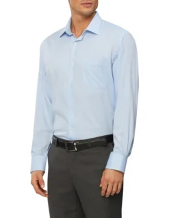 Van Heusen Wash'N'Wear Textured Long Sleeve Business Shirt Blue