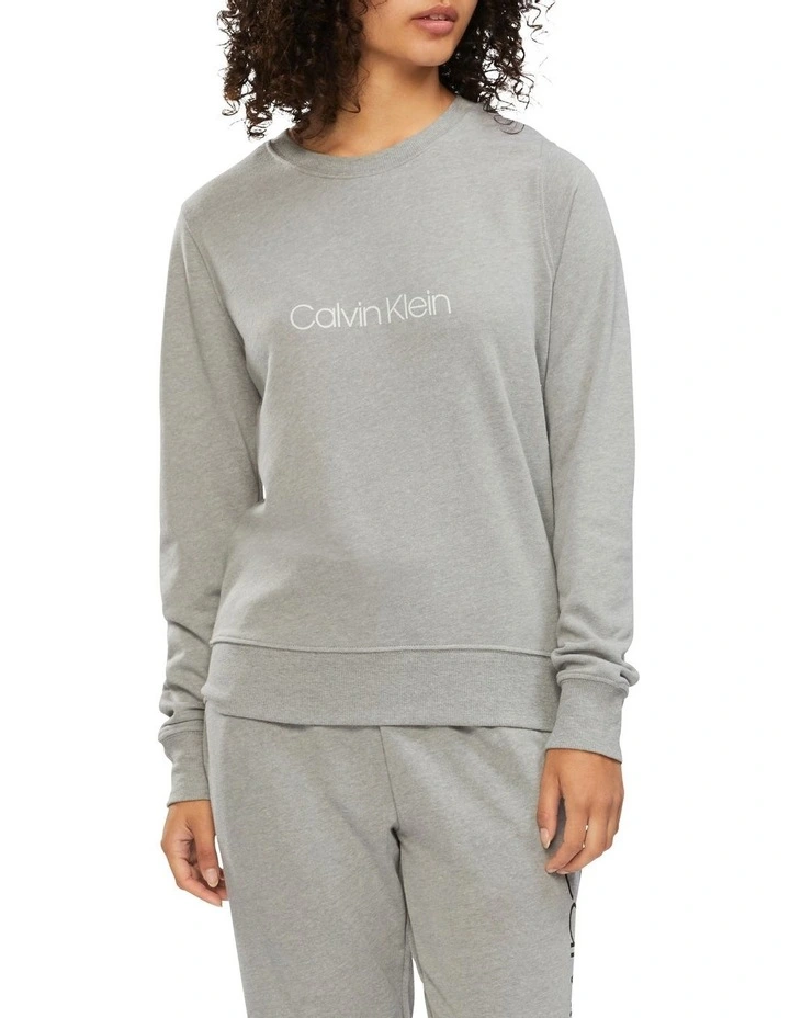 Calvin Klein Logo Lounge Long Sleeve Sweatshirt Grey 3 Calvin Klein Logo Lounge Long Sleeve Sweatshirt Grey - Image 3