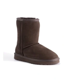 Mid Calf Zip-Up Sheepskin Boot Chocolate