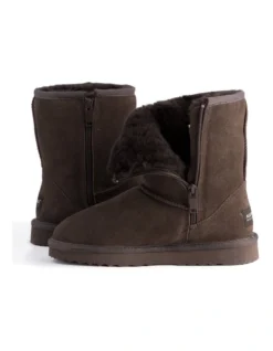 Mid Calf Zip-Up Sheepskin Boot Chocolate -Myer Clothing Shop 837291610 5 720x928