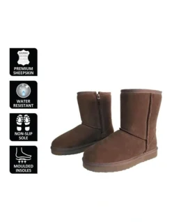Mid Calf Zip-Up Sheepskin Boot Chocolate -Myer Clothing Shop 837291610 6 720x928