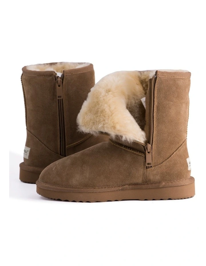 Mid Calf Zip-Up Sheepskin Boot Chestnut/Tan 5 Mid Calf Zip-Up Sheepskin Boot Chestnut/Tan - Image 5