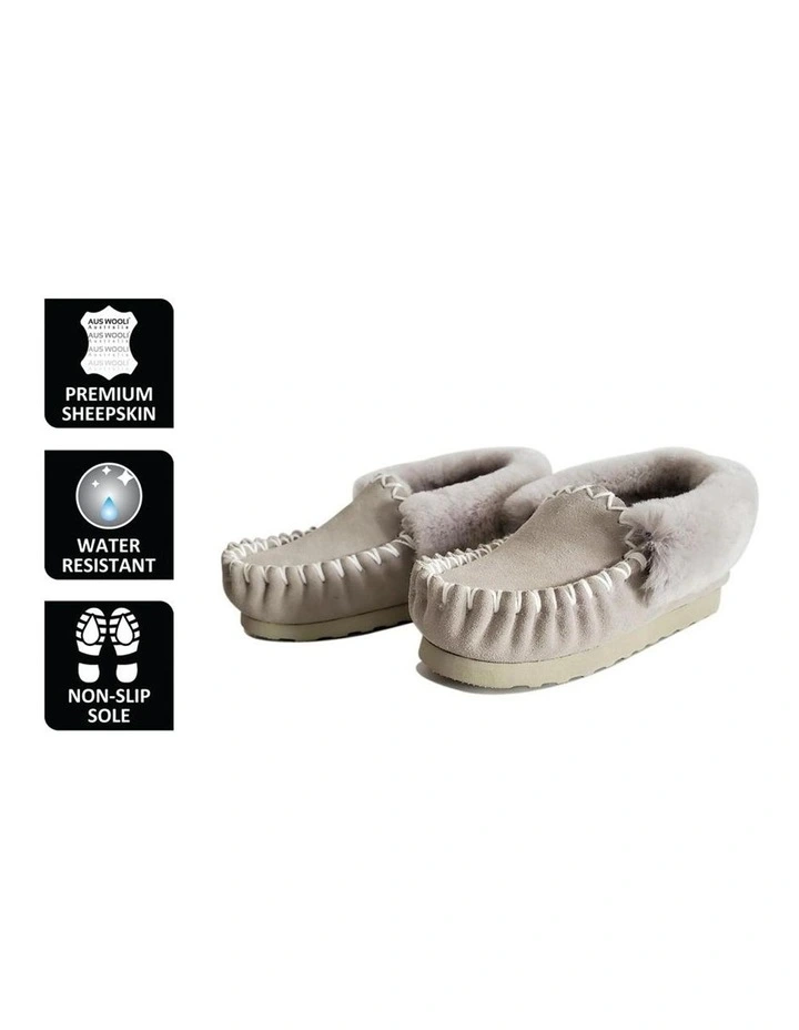 Hand Stitched Womens Sheepskin Moccasin Light Grey 2 Hand Stitched Womens Sheepskin Moccasin Light Grey - Image 2