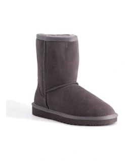 Mid Calf Zip-Up Sheepskin Boot Grey