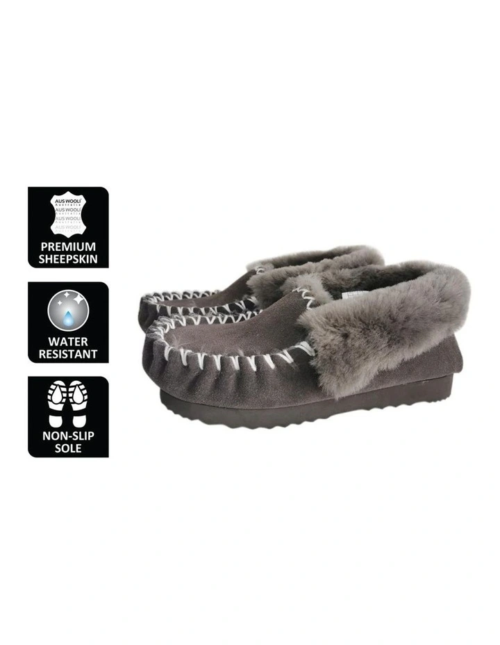 Hand Stitched Womens Sheepskin Moccasin Dark Grey 2 Hand Stitched Womens Sheepskin Moccasin Dark Grey - Image 2