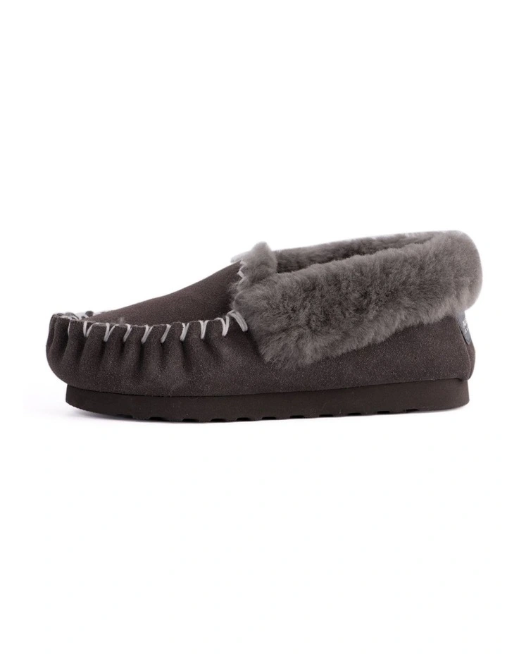 Hand Stitched Womens Sheepskin Moccasin Dark Grey 5 Hand Stitched Womens Sheepskin Moccasin Dark Grey - Image 5
