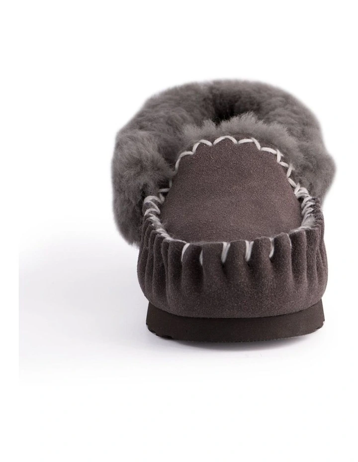 Hand Stitched Womens Sheepskin Moccasin Dark Grey 6 Hand Stitched Womens Sheepskin Moccasin Dark Grey - Image 6