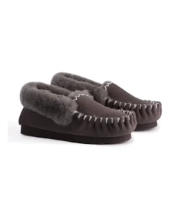 Hand Stitched Womens Sheepskin Moccasin Dark Grey 13 Hand Stitched Womens Sheepskin Moccasin Dark Grey -Myer Clothing Shop 837293950 7 720x928