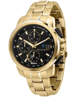 Maserati Successo Solar Gold Gold Stainless Steel Chronograph Watch