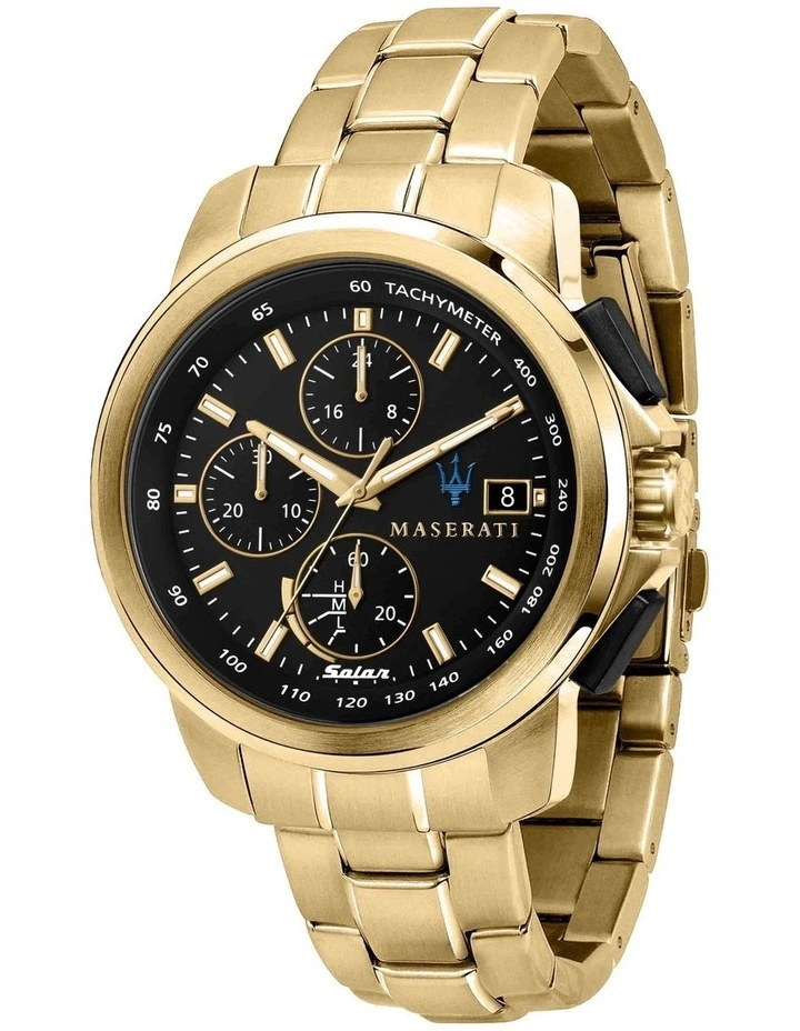 Maserati Successo Solar Gold Gold Stainless Steel Chronograph Watch 1 Maserati Successo Solar Gold Gold Stainless Steel Chronograph Watch