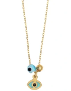 Wish Luck/Lucky Baby Enamel Evil Eye And White Zircon Silver 925 Gold Plated Necklace