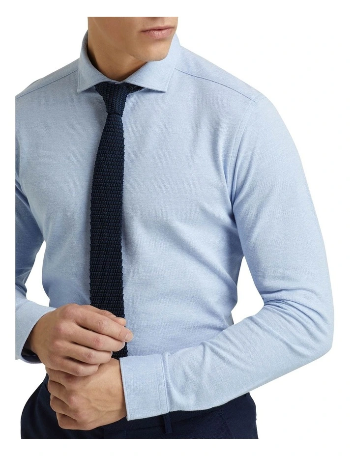Oxford Pique Knitted Shirt In Sky 4 Oxford Pique Knitted Shirt In Sky - Image 4