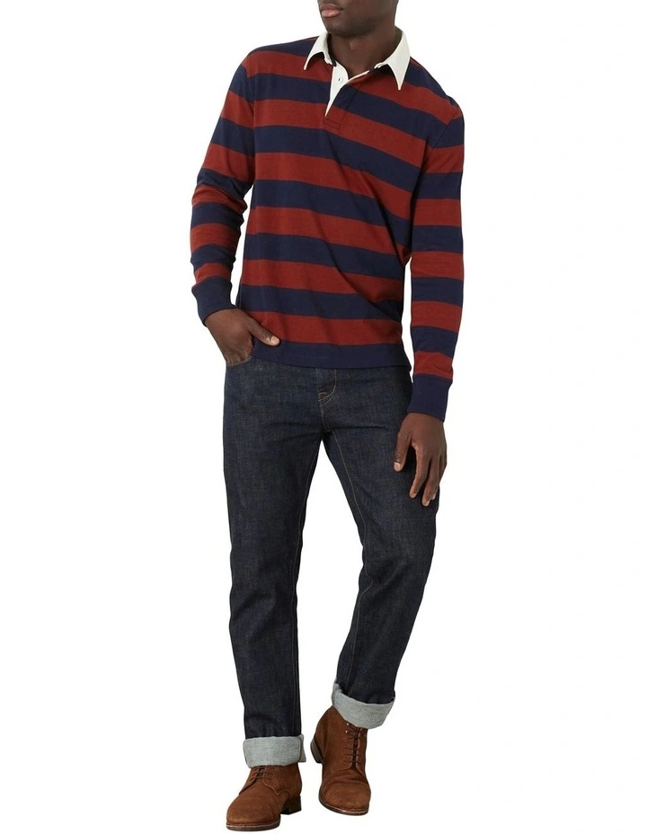 Lockey Stripe Long Sleeve Rugby Polo In Navy Multi 4 Lockey Stripe Long Sleeve Rugby Polo In Navy Multi - Image 4