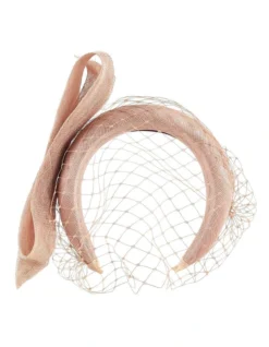 Sinamay Headband With Side Bow And Pink Veil Fascinator