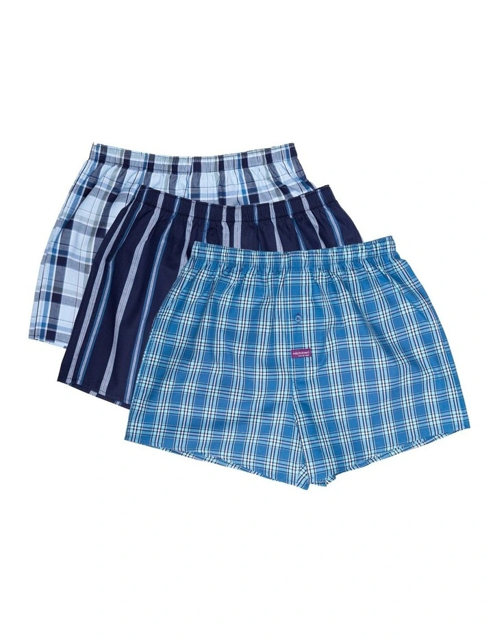 Woven Boxer 3 Pack In Blue 1 Woven Boxer 3 Pack In Blue