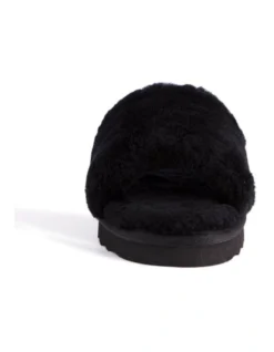 AUS WOOLI UGG WOMEN SHEEPSKIN FLUFF SLIDE Black -Myer Clothing Shop 851402530 5 720x928
