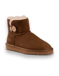 AUS WOOLI UGG SHORT SHEEPSKIN BUTTON BOOT Chestnut/Tan
