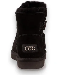 AUS WOOLI UGG SHORT SHEEPSKIN BUTTON BOOT Black -Myer Clothing Shop 851403340 3 720x928