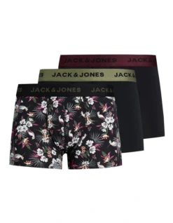 Jack & Jones Flower Microfibre Trunks Black 3 Pack