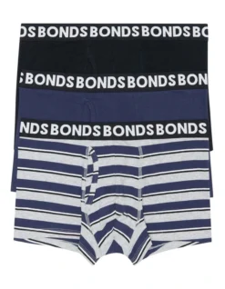 Bonds Everyday Stripe Trunks 3 Pack In Black And Blue
