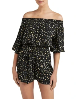 French Connection Midnight Ditsy Playsuit Black