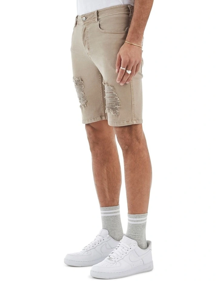 Thrift Distressed Denim Shorts Sand 2 Thrift Distressed Denim Shorts Sand - Image 2