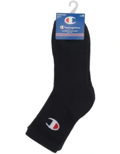 Champion C-Logo Quarter Crew Sport Socks Black 3 Pack
