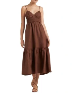 French Connection Linen Shirred Cut Out Dress