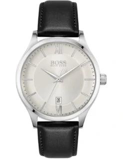 Hugo Boss Elite 41mm Stainless Steel Black Leather Band Watch 1513893