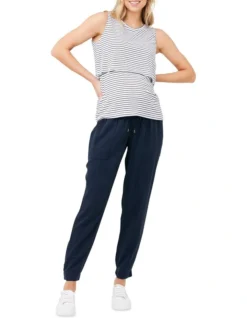 Stripe Layered Nursing Tank In White/Indigo