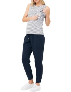 Stripe Layered Nursing Tank In White/Indigo -Myer Clothing Shop 860719510 4 720x928