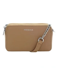 Mocha Mini Leather Chain Crossbody Bag Tan