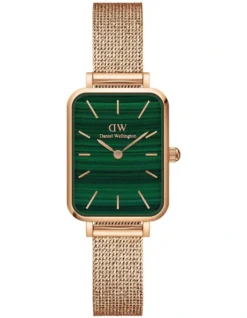 Daniel Wellington Quadro Pressed Melrose 26mm Rose Gold/Green Stainless Steel Mesh Watch