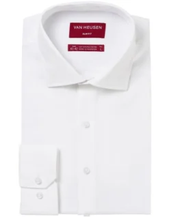 Van Heusen Herringbone Slim Long Sleeve Business Shirt White -Myer Clothing Shop 865998550 4 720x928