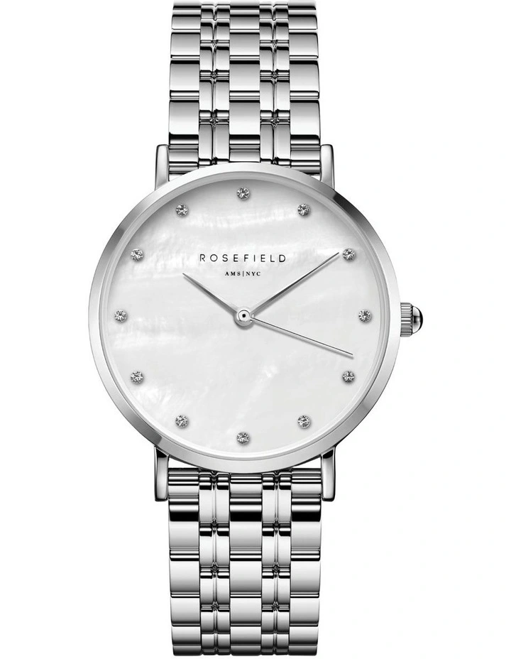 Rosefield Upper East Side Mother Of Pearl Dial And Crystal Indices Silver Bracelet Watch 1 Rosefield Upper East Side Mother Of Pearl Dial And Crystal Indices Silver Bracelet Watch