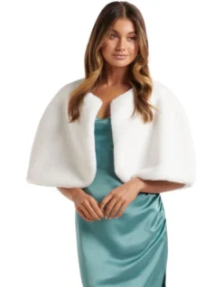 Forever New Clarissa Faux Fur Capelet In White