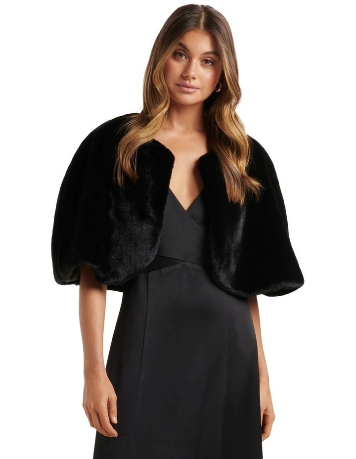 Forever New Clarissa Faux Fur Capelet In Black 1 Forever New Clarissa Faux Fur Capelet In Black